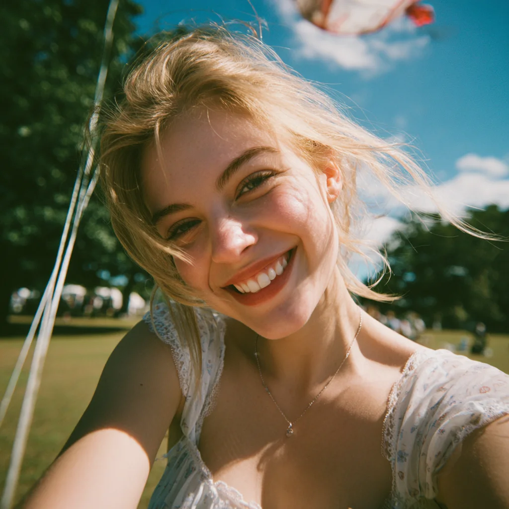 Dahlia, the featured Kissly AI companion, in a soft intimate portrait